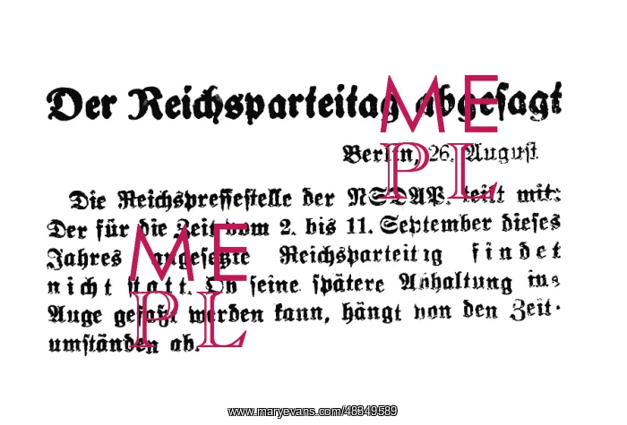 : Cancellation of the NSDAP party conference in Nuremberg : Cancellation of the NSDAP party conference in Nuremberg