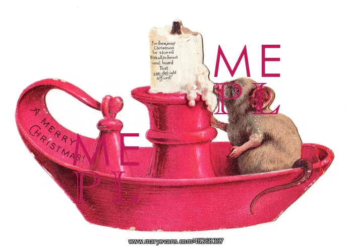 : Candle holder and mouse on a cutout Christmas card
