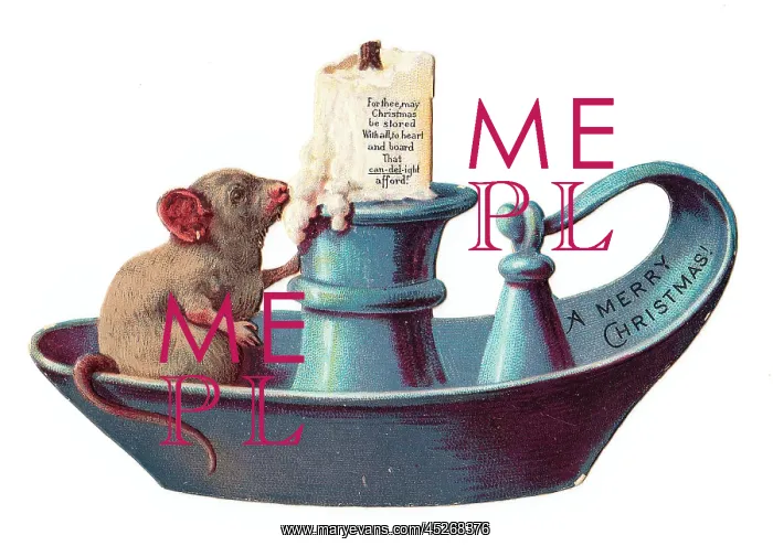  : Candle holder and mouse on a cutout Christmas card