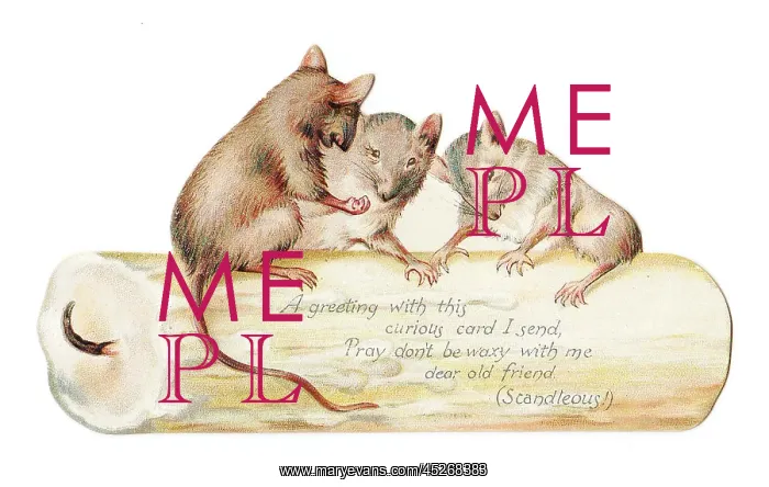  : Candle and three mice on a cutout greetings card