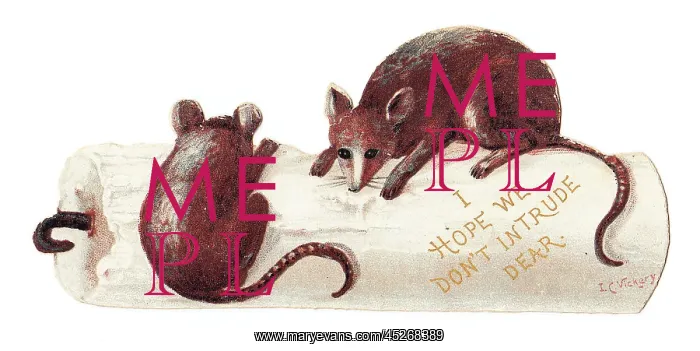  : Candle and two mice on a cutout greetings card