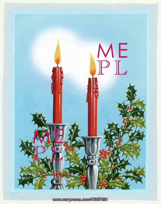 : Two candles with holly : Two candles with holly