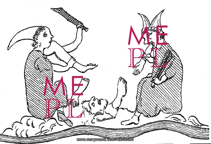 : cannibals, illustration on the Hereford Mappa : cannibals, illustration on the Hereford Mappa