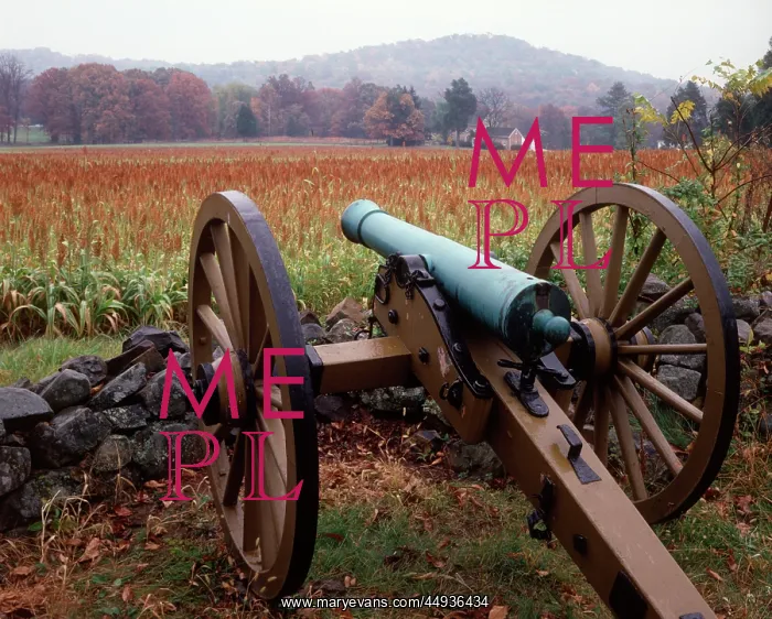 : Cannon and View Toward Little Round Top at Gettysburg Nat : Cannon and View Toward Little Round Top at Gettysburg Nat