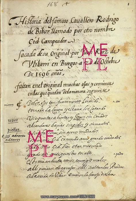 : Cantar de Mio Cid (The Lay of the Cid). Anonymous : Cantar de Mio Cid (The Lay of the Cid). Anonymous