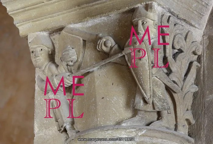 : Capital with knights, Abbatiale Sainte-Foy, Conques : Capital with knights, Abbatiale Sainte-Foy, Conques