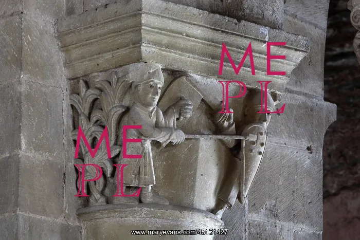 : Capital with knights, Abbatiale Sainte-Foy, Conques : Capital with knights, Abbatiale Sainte-Foy, Conques
