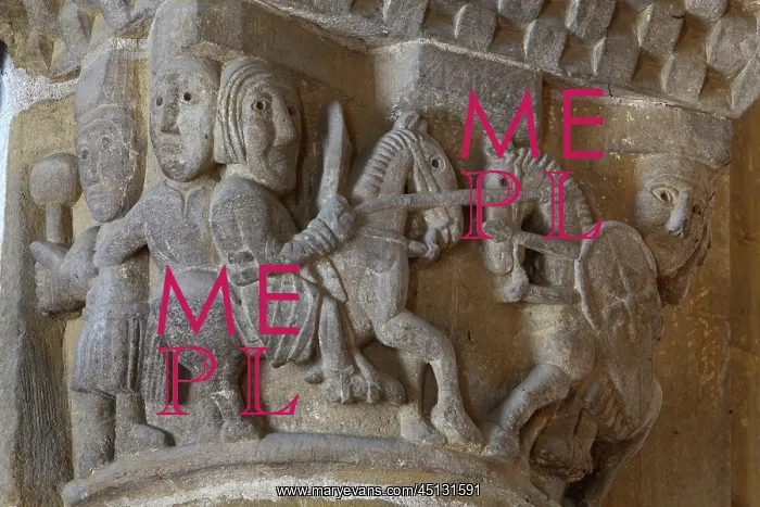 : Capital with knights, Abbatiale Sainte-Foy, Conques : Capital with knights, Abbatiale Sainte-Foy, Conques