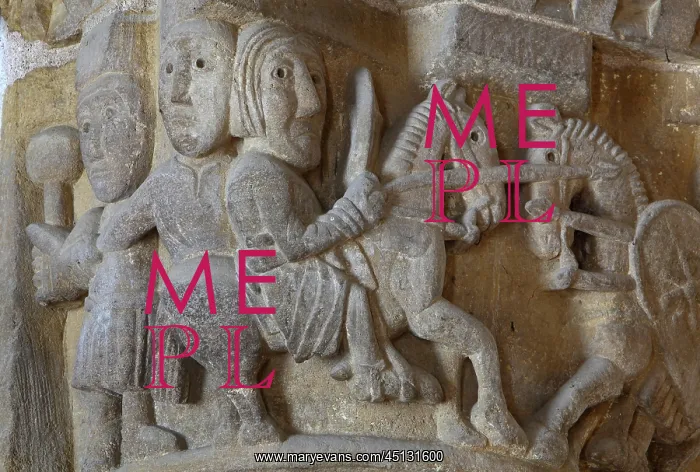 : Capital with knights, Abbatiale Sainte-Foy, Conques : Capital with knights, Abbatiale Sainte-Foy, Conques