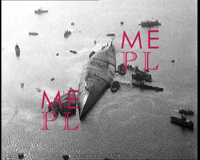 : A Capsized Italian Ship At Sea Being Approached : A Capsized Italian Ship At Sea Being Approached