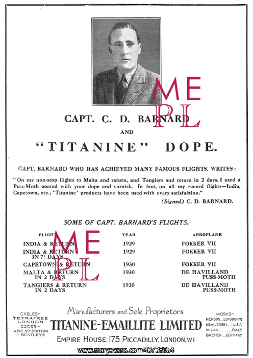 : Capt Barnard's Aircraft Were Doped With Titanine : Capt Barnard's Aircraft Were Doped With Titanine