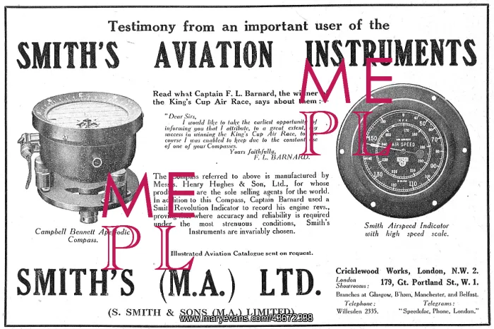 : Capt F.L.Barnard Endorses Smith's Aviation Instruments : Capt F.L.Barnard Endorses Smith's Aviation Instruments