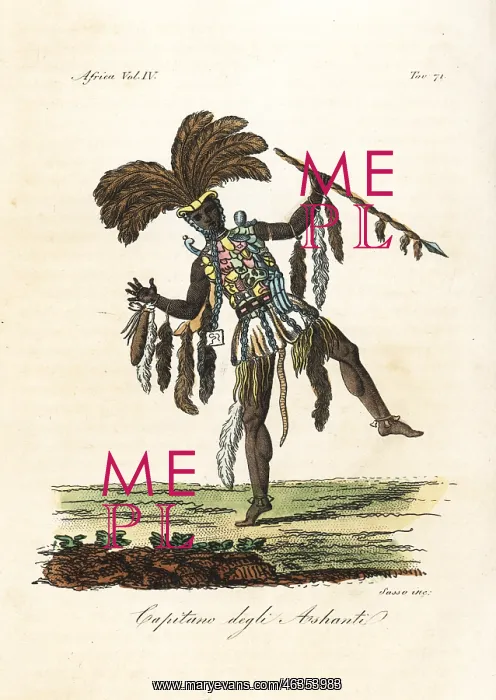 : Captain of the Ashanti in war dress of feathers : Captain of the Ashanti in war dress of feathers
