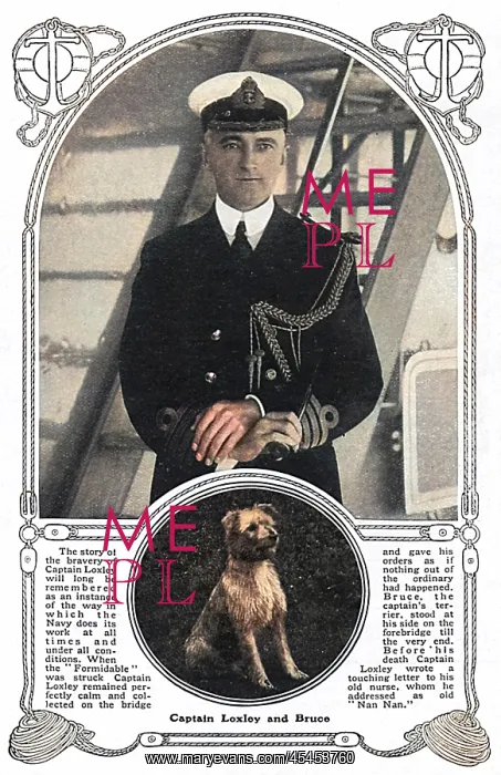 : Captain Loxley of battleship Formidable & his dog Bruce : Captain Loxley of battleship Formidable & his dog Bruce