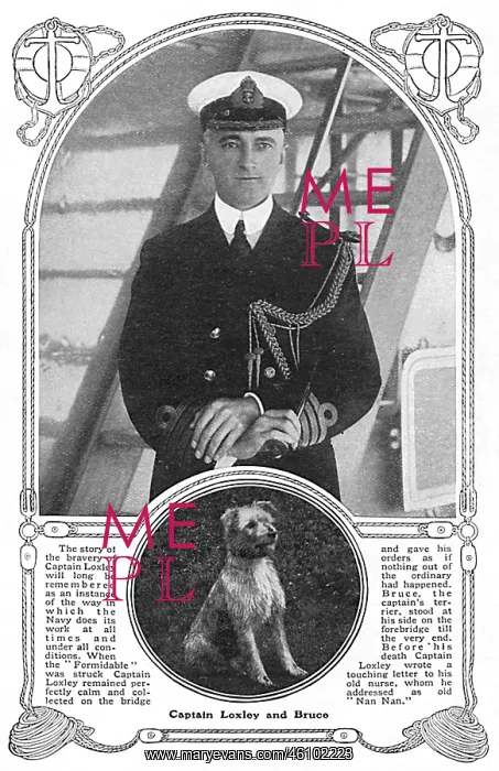 : Captain Loxley of battleship Formidable & his dog Bruce : Captain Loxley of battleship Formidable & his dog Bruce