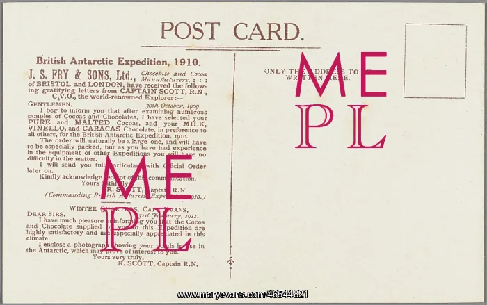 : Captain Robert Falcon Scott - Fry's Cocoa Advert (reverse) : Captain Robert Falcon Scott - Fry's Cocoa Advert (reverse)