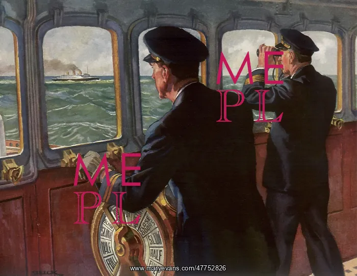 : Captain and Sailor watch Ship in Distance : Captain and Sailor watch Ship in Distance