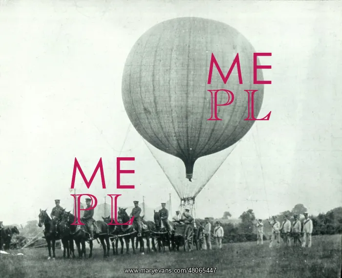 : Captive balloon with limbered balloon-kite winch wagon : Captive balloon with limbered balloon-kite winch wagon