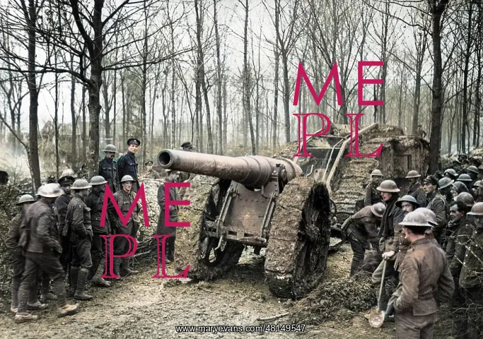 : Captured German naval gun, Cambrai Front, WW1 : Captured German naval gun, Cambrai Front, WW1