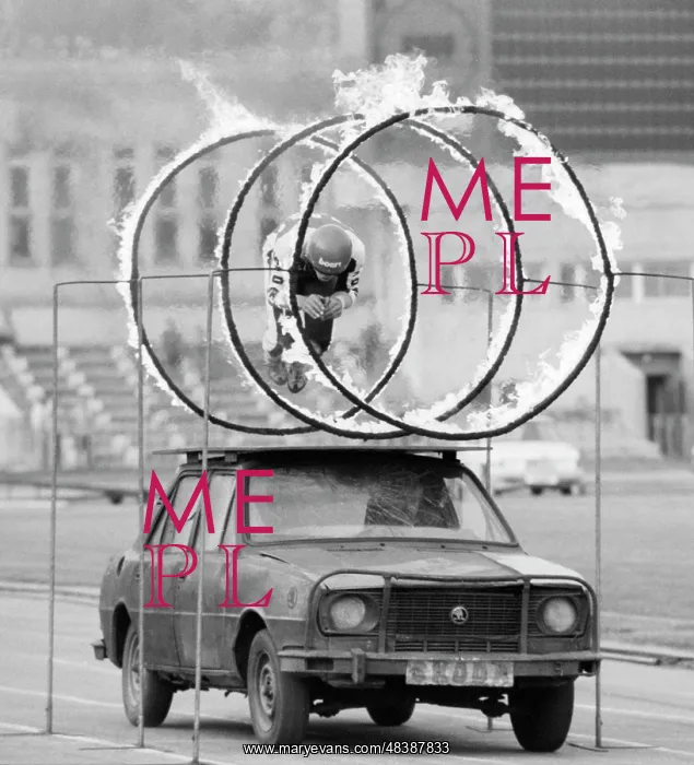 : Car rodeo. MOSCOW, USSR. July 22, 1989. Stuntman is jumping through the : Car rodeo. MOSCOW, USSR. July 22, 1989. Stuntman is jumping through the