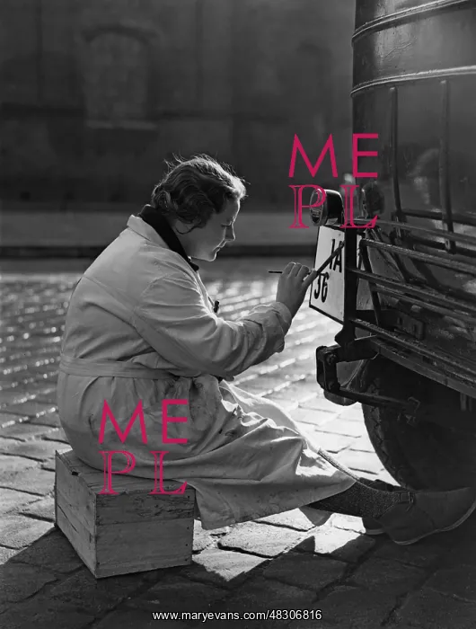 : Car sign painter, 1937 : Car sign painter, 1937