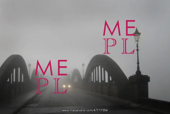 : A car in thick fog on the concrete bridge over the River Dee : A car in thick fog on the concrete bridge over the River Dee
