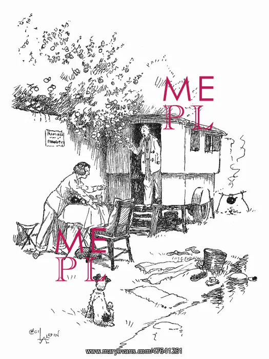: Caravanning scene with couple and dog : Caravanning scene with couple and dog