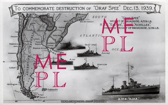 : Card commemorating Graf Spee destruction, WW2 : Card commemorating Graf Spee destruction, WW2