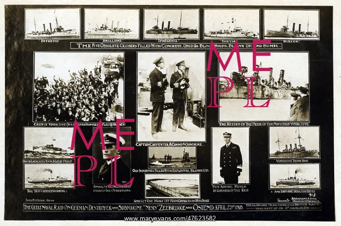 : Card commemorating Zeebrugge and Ostend raid, WW1 : Card commemorating Zeebrugge and Ostend raid, WW1