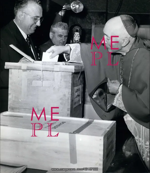 : Cardinal Schuster voting in an election, Milan, Italy : Cardinal Schuster voting in an election, Milan, Italy