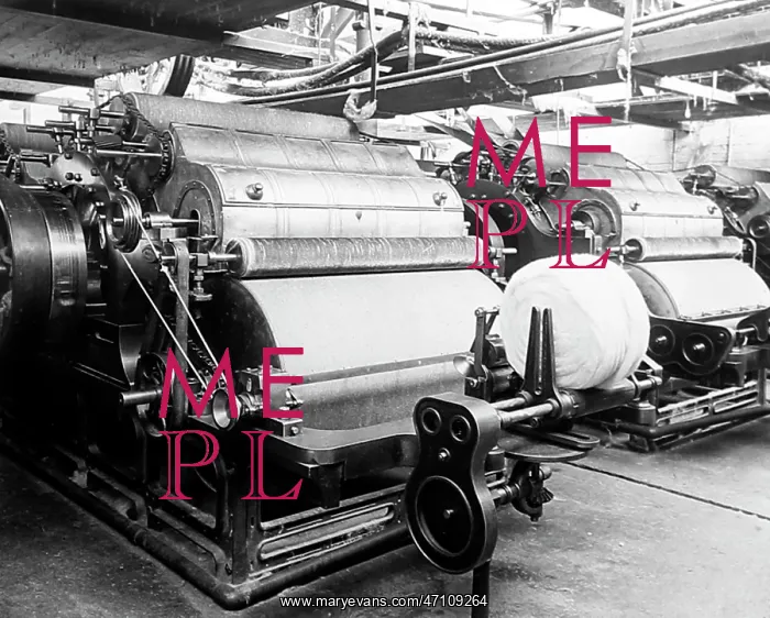 : Carding machines in a woollen mill in Bradford : Carding machines in a woollen mill in Bradford