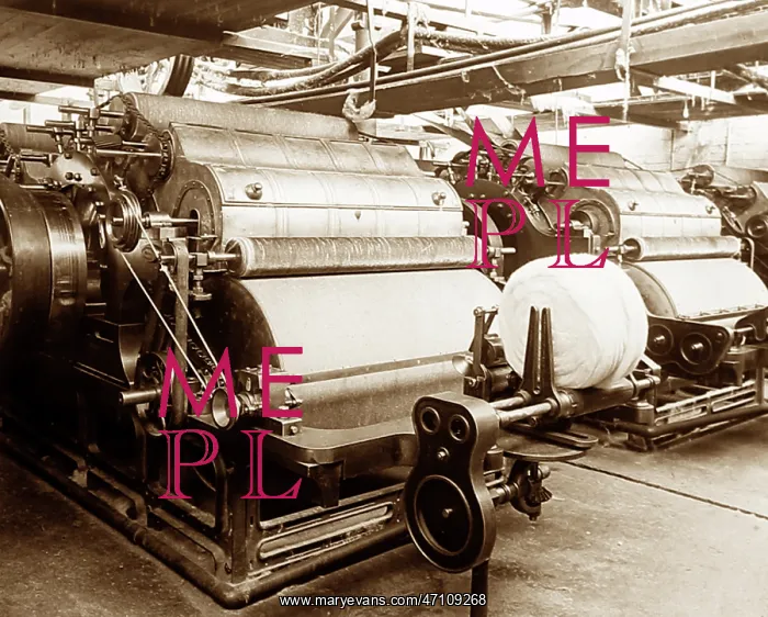 : Carding machines in a woollen mill in Bradford : Carding machines in a woollen mill in Bradford