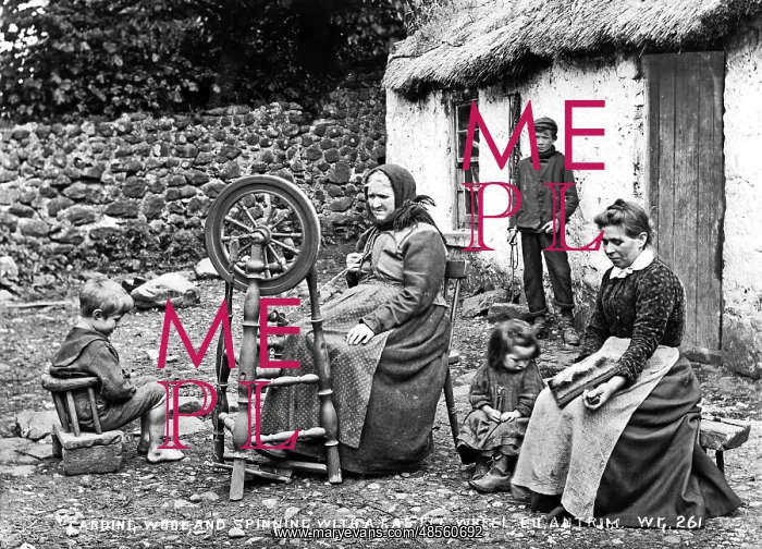 : Carding Wool and Spinning With a Castle Wheel, Co Antrim : Carding Wool and Spinning With a Castle Wheel, Co Antrim