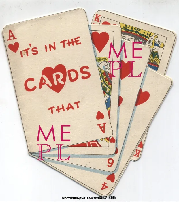 : Cards - 1940's, Valentine card, illustration, playing cards : Cards - 1940's, Valentine card, illustration, playing cards