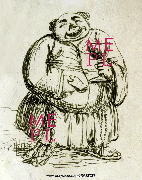 : Caricature of a gluttonous monk : Caricature of a gluttonous monk