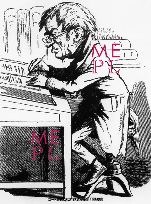 : Caricature of an office worker, around 1850 : Caricature of an office worker, around 1850