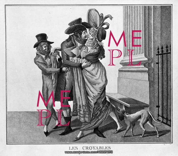 : Caricature of people in front of the Palais Royale : Caricature of people in front of the Palais Royale