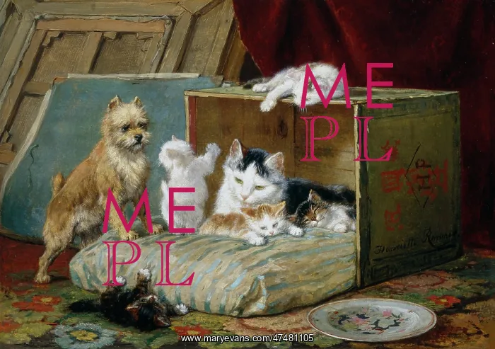 : A Caring Friend ' dog with cat & kittens : A Caring Friend ' dog with cat & kittens