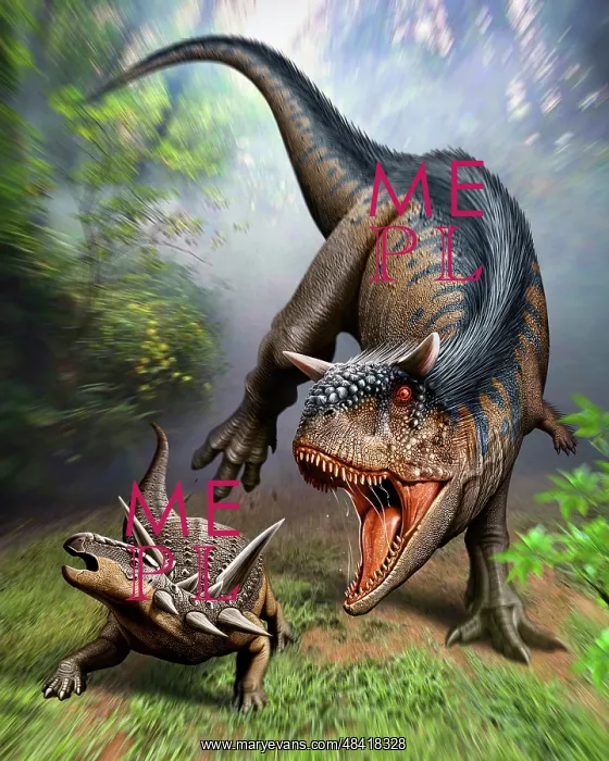 : Carnotaurus attacking an Antarctopelta armored dinosaur : Carnotaurus attacking an Antarctopelta armored dinosaur