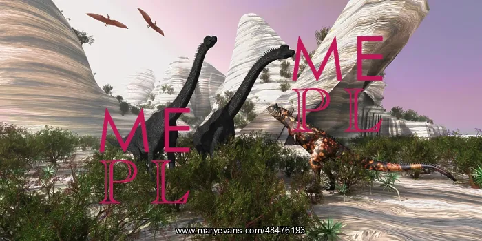 : A Carnotaurus dinosaur approaches two Brachiosaurus for a ? : A Carnotaurus dinosaur approaches two Brachiosaurus for a ?