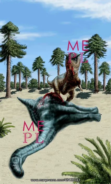 : A Carnotaurus eating the flesh of a dead Chubutisaurus : A Carnotaurus eating the flesh of a dead Chubutisaurus