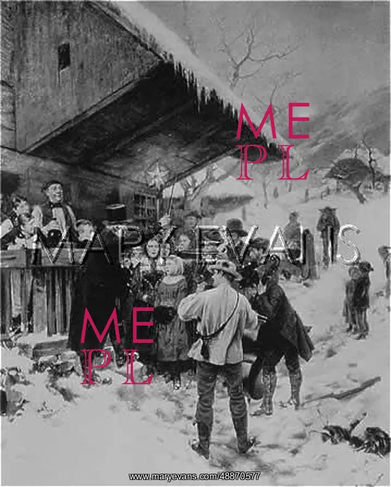 : Carol singers outside a Swiss chalet : Carol singers outside a Swiss chalet