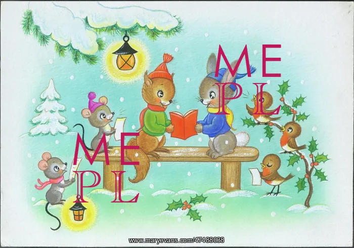 : Carol Singers - rabbit, squirrel, mice and robins with lante : Carol Singers - rabbit, squirrel, mice and robins with lante