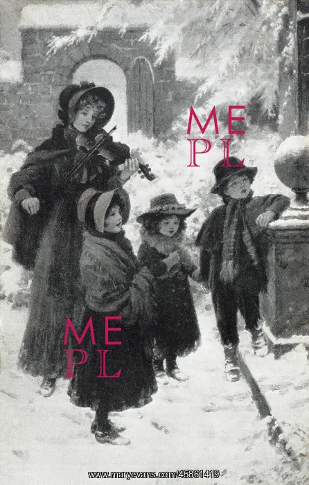 : Carollers. A Victorian group singing carols accompanied by a violinist : Carollers. A Victorian group singing carols accompanied by a violinist