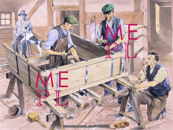 : Carpenters building a wagon : Carpenters building a wagon