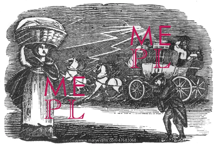: Carriage and pedestrians in thunderstorm, c. 1800 : Carriage and pedestrians in thunderstorm, c. 1800