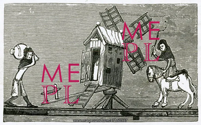 : Carrying corn to a windmill in 14th century England : Carrying corn to a windmill in 14th century England