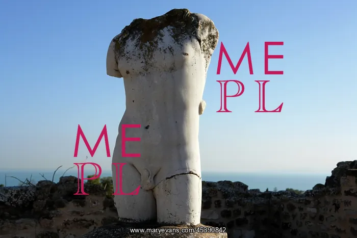 : Carthage. Low angle view of sculpture of a male torso outside the Villa of the Aviary : Carthage. Low angle view of sculpture of a male torso outside the Villa of the Aviary