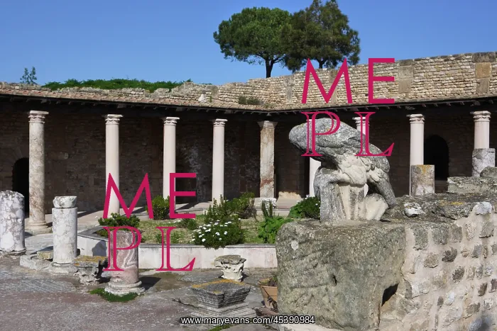 : Carthage. Low angle view of the courtyard of the Villa of the Aviary with : Carthage. Low angle view of the courtyard of the Villa of the Aviary with