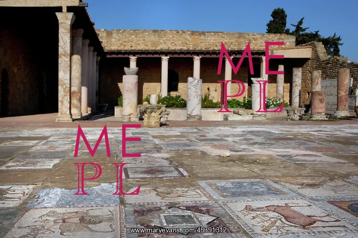 : Carthage. Low angle view of the peristyle courtyard of the Villa of the Aviary Carthage : Carthage. Low angle view of the peristyle courtyard of the Villa of the Aviary Carthage